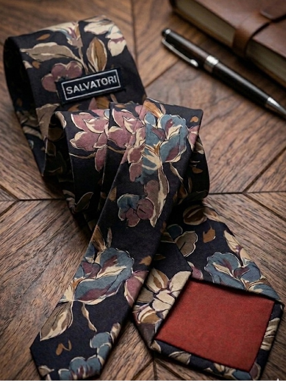 SALVATORI- Beautiful Floral silk Vintage Necktie (100% Silk imported Fabric)